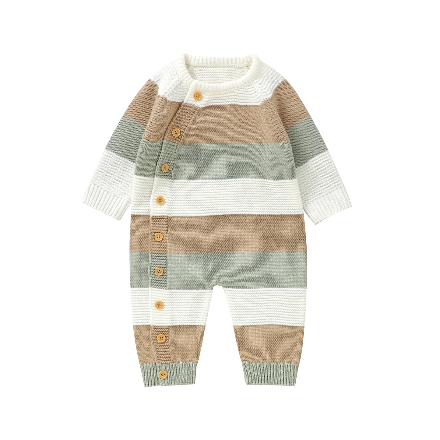 Knitted Long Sleeve Striped Jumpsuit