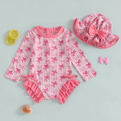 Bow Plaid Rash Guard Swimsuit