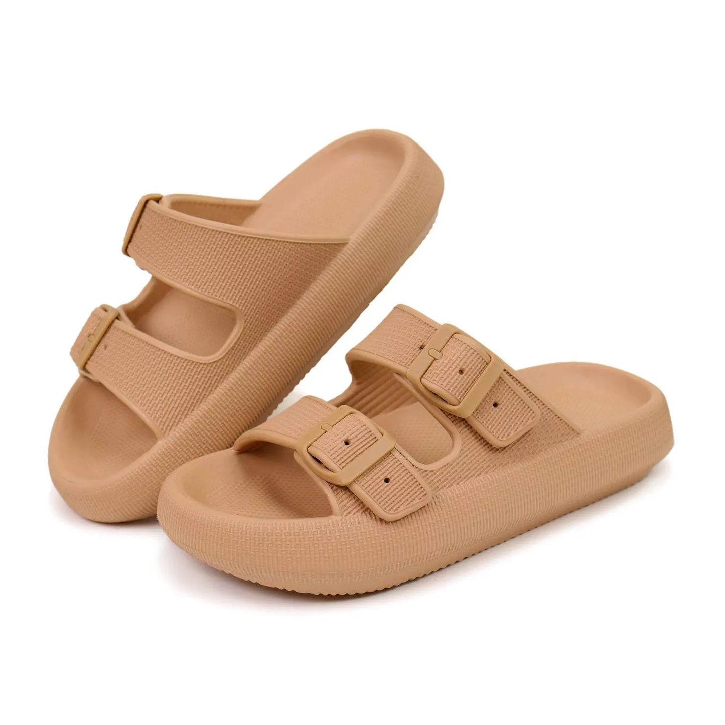 Soft Cloud Beach Slippers With Double Buckle