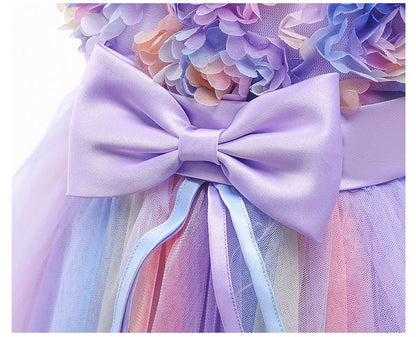 1 2 3 4 5 6 8 10 Years Flowers Baby Girls Dress Summer Rainbow Mesh Little Princess Dress Piano Performance Costume Kids Clothes