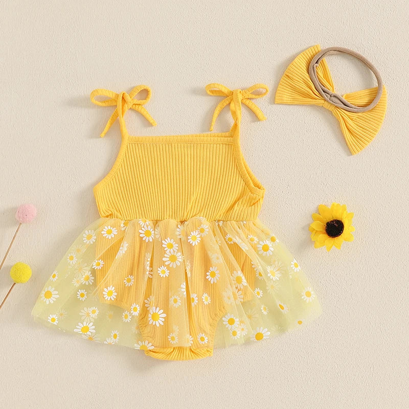 Daisy Ribbed Dress with Bow Headband