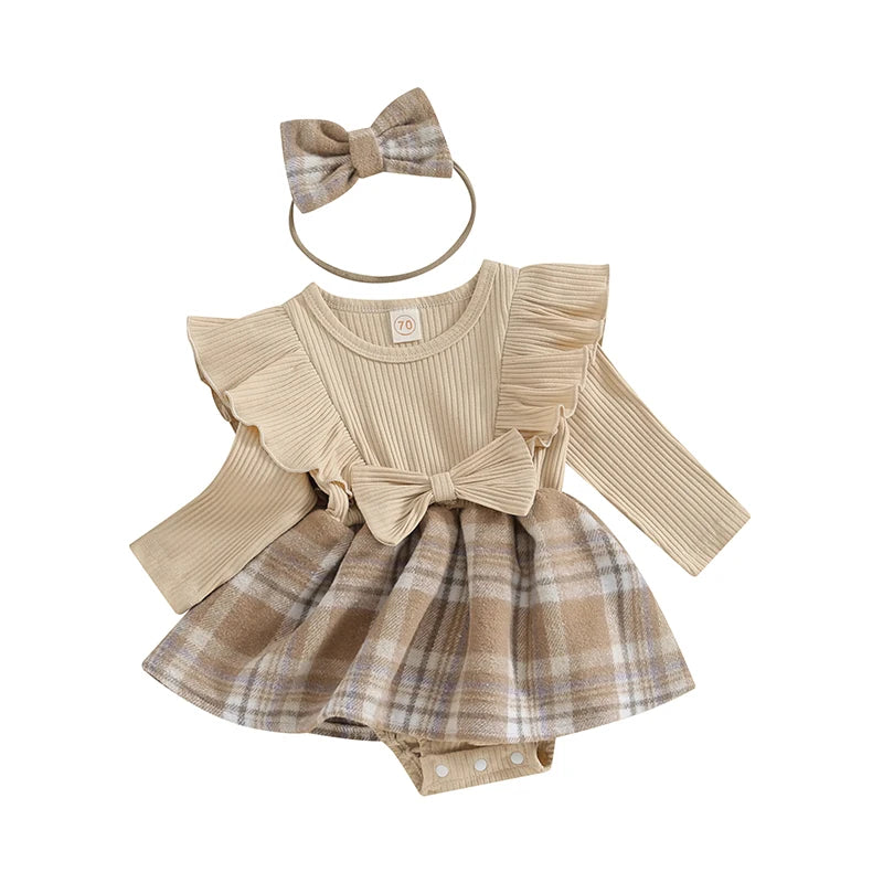 Checkered Dress with Bow Headband