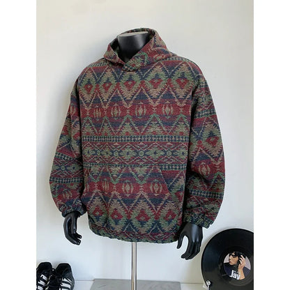 Vintage Jacquard Knit Hooded Sweater
