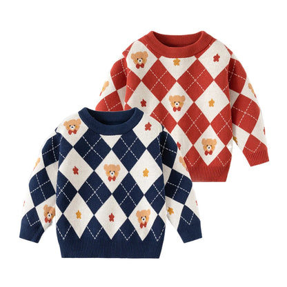 Diamond Pattern Cartoon O-neck
