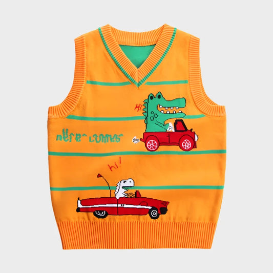 Workmanship™ Cartoon Dinosaur V-Neck Knitted Vest