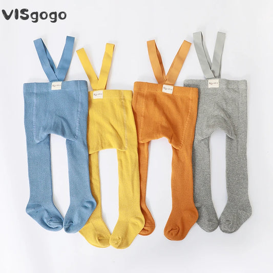 VISgogo Baby Girl Boys Tights Cute Footed Pantyhose with Suspenders Stretch Overalls Stockings Infant Leggings