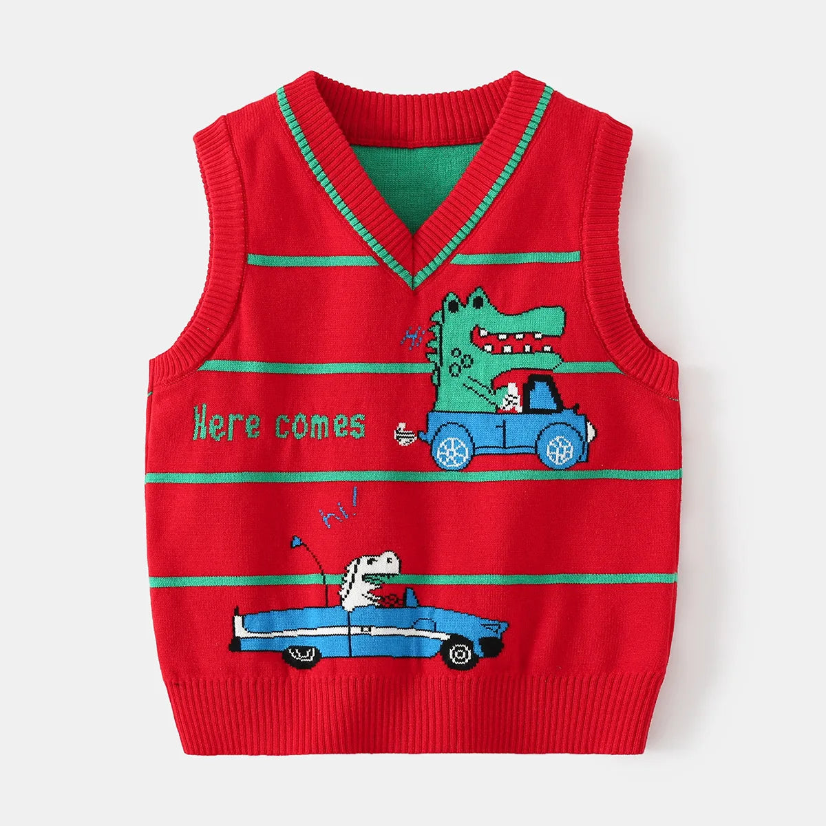 Workmanship™ Cartoon Dinosaur V-Neck Knitted Vest