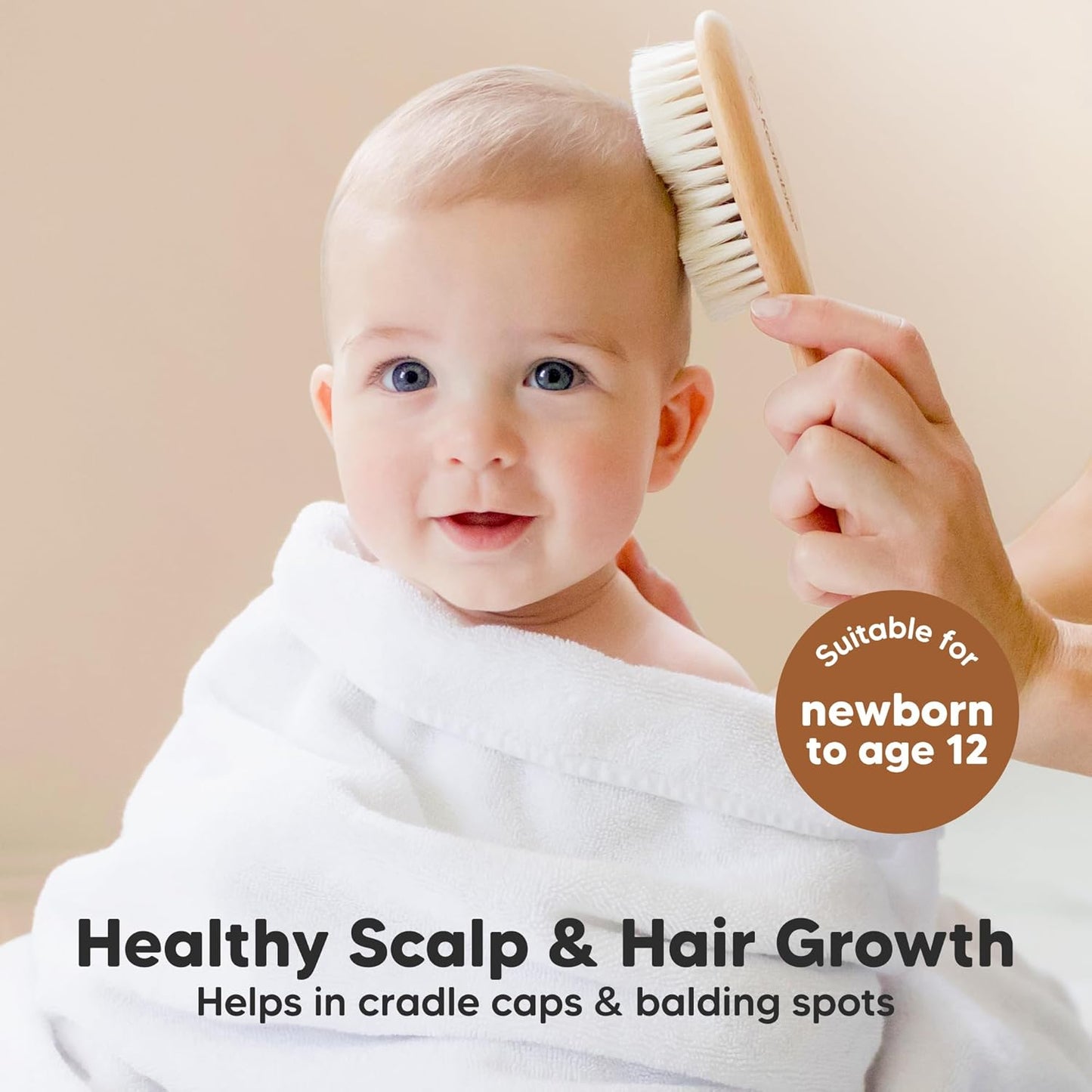 Wooden Baby Hair Brush - Cradle Cap Baby Brush with Soft Goat Bristles, Perfect Gentle Scalp Newborn Comb for Infant, Girls, Boys, Bath Essentials (Walnut, Oval)