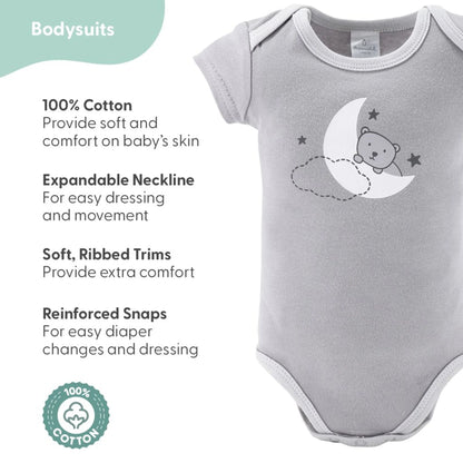 Newborn Baby Layette Gift Set for Baby Boys and Girls, Shower Gift Essentials, Grey and White Celestial Bears