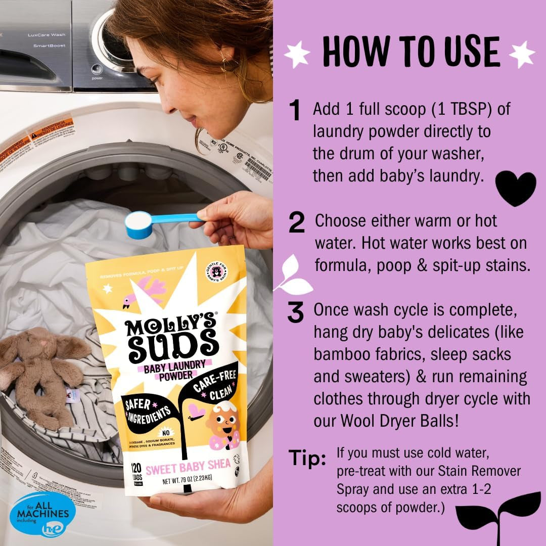 Baby Laundry Detergent Powder | Removes Formula, Poop & Spit-Up Stains | Extra Gentle for Newborns (Sweet Baby Shea)