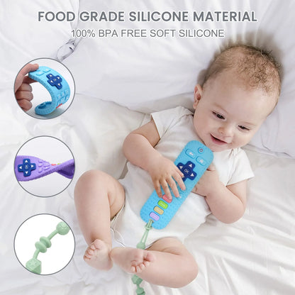 Baby Teething Toys for 6-12 Months, 2 Pack TV Remote Control Silicone Teething Toys for Baby Chew Toys
