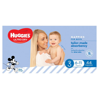 Huggies Ultra Dry Nappies Size 3 Boy 6-11Kg Bulk 44 Pack
