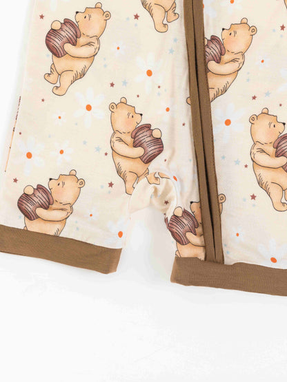 Short Sleeve Cartoon Bear & Honey Pattern
