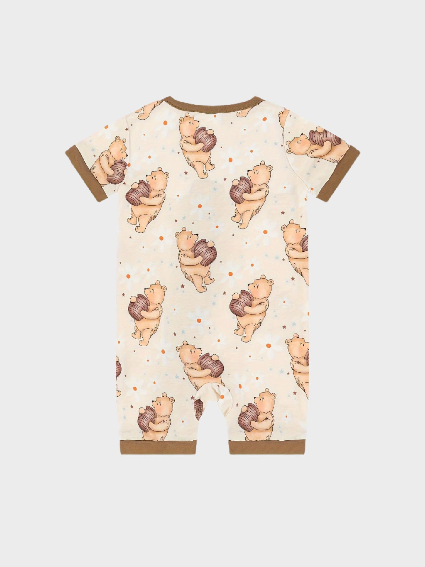 Short Sleeve Cartoon Bear & Honey Pattern