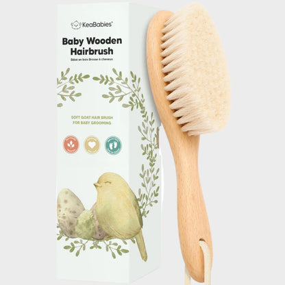 Wooden Baby Hair Brush - Cradle Cap Baby Brush with Soft Goat Bristles, Perfect Gentle Scalp Newborn Comb for Infant, Girls, Boys, Bath Essentials (Walnut, Oval)