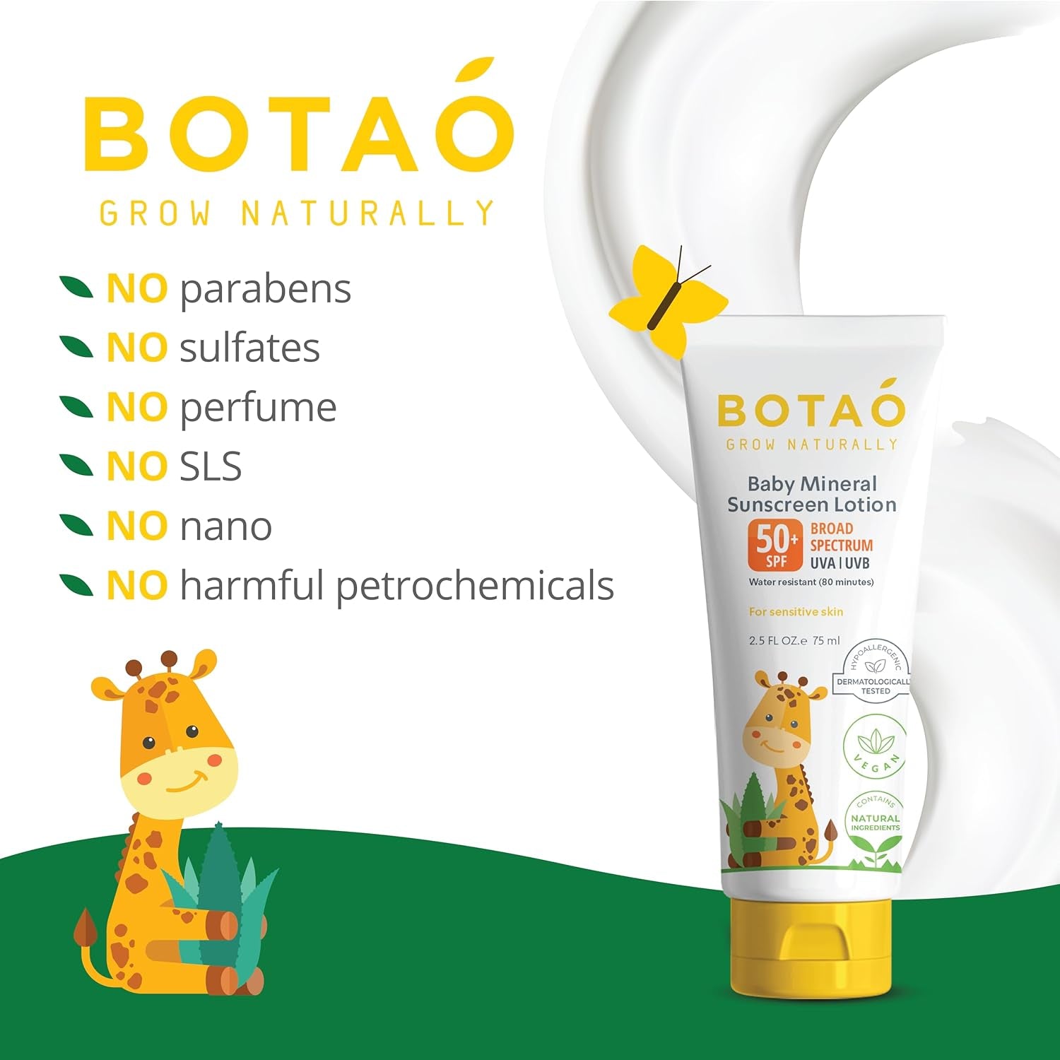 Baby 100% Mineral Zinc Oxide Baby Sunscreen – Safe Natural Sunblock Lotion for Babies: SPF50 Broad Spectrum UVA Uvb,For Sensitive Skin Baby Face Body Protection, Sunblock Cream 2.5 Oz