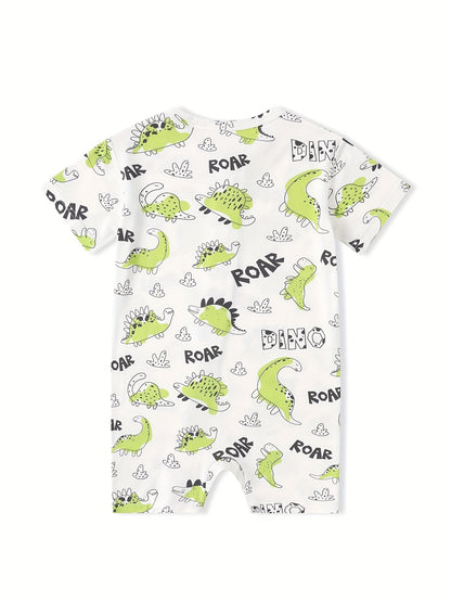 Zip-Up Short-Sleeved Dinosaur Romper