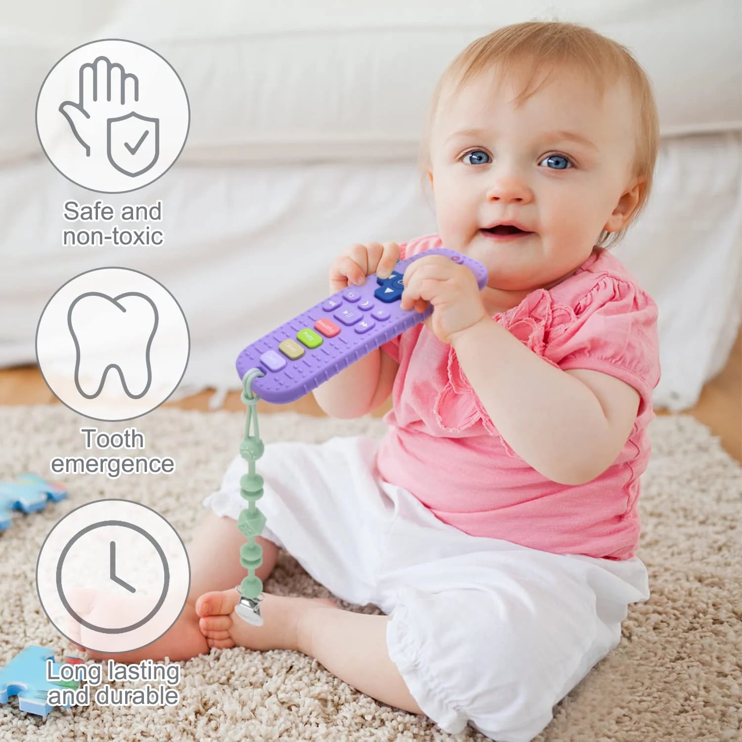 Baby Teething Toys for 6-12 Months, 2 Pack TV Remote Control Silicone Teething Toys for Baby Chew Toys